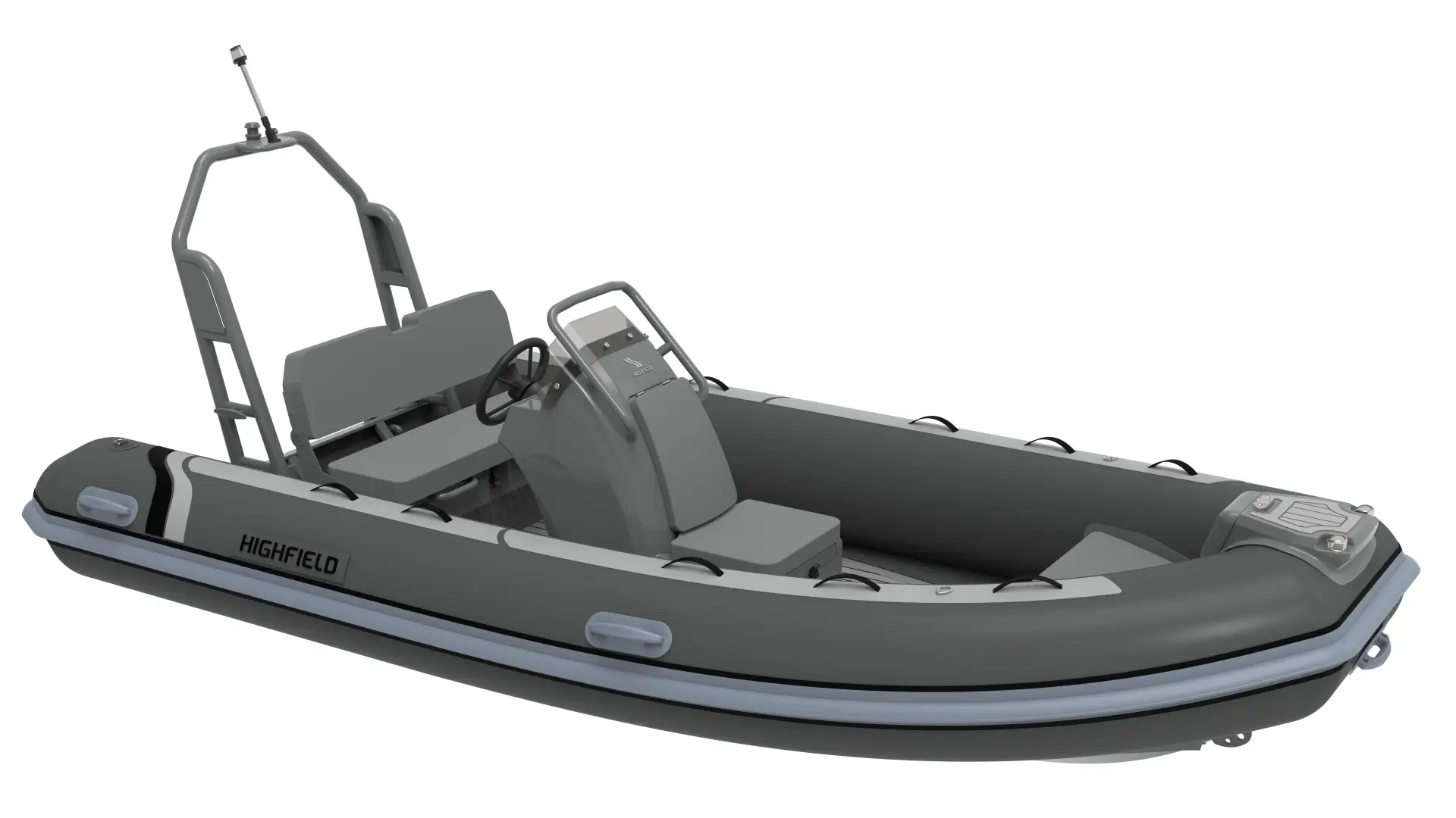 Highfield Classic 420 aluminum RIB boat side view on white background